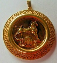 Vintage Gold-tone Large Leo The Lion Pendant W/Enamel Center - £18.96 GBP