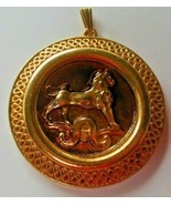 Vintage Gold-tone Large Leo The Lion Pendant W/Enamel Center - $32.95 CAD