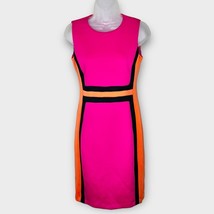 CALVIN KLEIN color block pink/orange/black scuba sheath dress size 4 office - £21.91 GBP