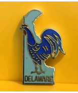 Delaware Rooster State Shape Pin Vintage Metal Enamel Gold Tone - $9.95