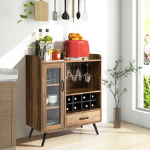 Kitchen Storage Cabinet Wine Cabinet w/ Stemware Holder &amp; Wine Rack Rust... - £219.07 GBP