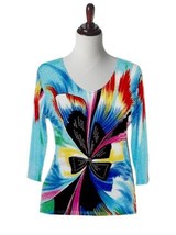 Valentina Signa Embellished 3/4 Sleeve Aqua Abstract Bow Top - Extra 15%... - £29.01 GBP