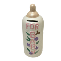 Vintage Handmade For Baby Chalkware Baby Bottle Bank Painted with Stopper 6.5&quot; - £10.45 GBP