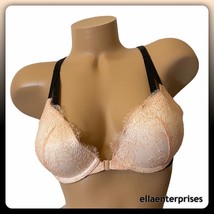 Victoria&#39;s Secret Rose Cloud Black Chantilly Lace Strappy Back Push Up B... - $74.99