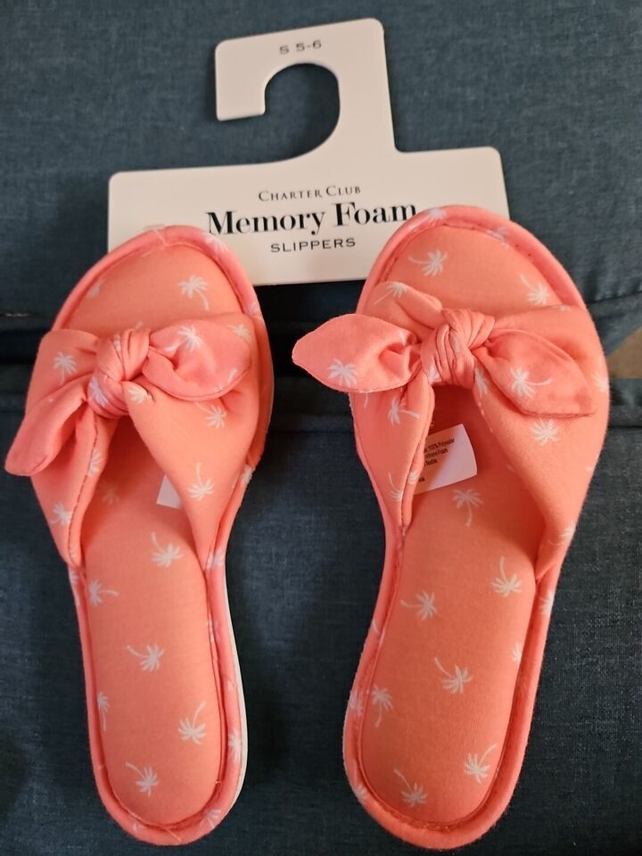 Charter Club Memory Foam Slipper Slides  NWT Coral Palms Small 5-6 - $14.36