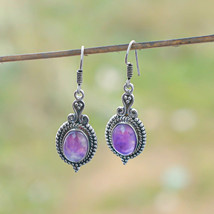 Natural Purple Amethyst Gemstone Earring,925 Sterling Silver Earring - £85.34 GBP