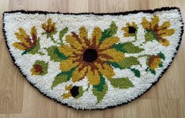 Vintage Floral Flower Hooked 60/70s Rug Half Moon Hearth 34”x17”Gold Green Cream - $32.66