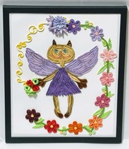 Handcrafted Quilled Paper Art Cat with Purple Wings Wall Paper Art - $40.00