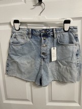 Forever 21 Retro High Rise Jean Shorts Size 31 NWT Acid Wash Frayed Hem Button - £8.82 GBP