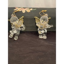 Vintage Angels Christmas Ornaments Clear Acrylic Cherubs Gold Winged Set of 2 - £6.90 GBP