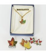 Canada Souvenir Tricolor Maple Leaf Necklace + Pins Brooch - $11.75