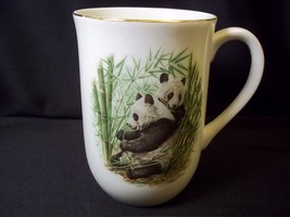 Otagiri bone china coffee mug Giant Panda Pair gold rim handle accent 8 oz - £7.36 GBP