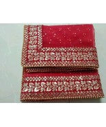 Royal handmade bridal dupatta, Red bridal dupatta with heavy lace around... - $25.99