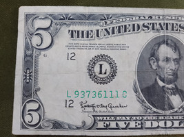 1950 E $5 Five Dollar Bill Federal Reserve Note New York “L” L9373111C - £18.29 GBP