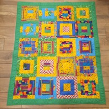 Vintage Patchwork Kids baby Quilt Retro Handmade Nursery Bedding Primary colors - £31.45 GBP