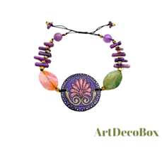 Painted bracelet inspired Ancient Greek Architecture Ornament Boho Art j... - £38.20 GBP