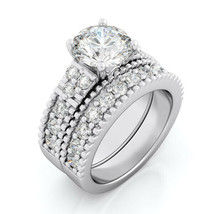 Womens 2.75 CT Round Cut Engagement RING Wedding BAND Set Silver Size 5-9 - £46.23 GBP+