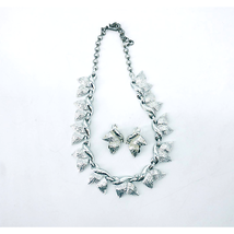 H &amp; S Silvertone Textured Necklace Earring Set Leaf Leaves Hook Closure  - £54.50 GBP