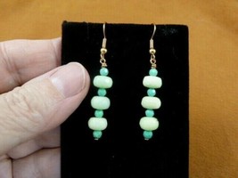 EE397-5 8x5mm faceted + 4mm green Moss Agate gemstone gold tone dangle earrings - £10.99 GBP