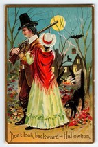 Vintage Halloween Postcard Pilgrim Black Cats Witches Brew Santway 140 Embossed - £109.18 GBP