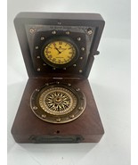 Antique Brass Wood Box Compass with Clock Maritime Antique - $37.39