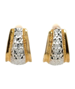 14k White and Yellow Gold Etched Huggie Earrings 4.8g - $4,900.00
