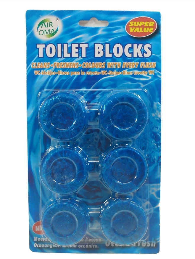 TOILET BLOCKS CLEAN  FRESHENS & COLOURS - OCEAN FRESH HOUSE CARE 6 BLOCKS TOTAL