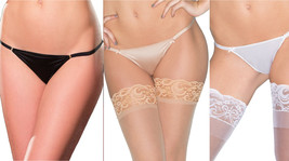 Thong Panties Satin Bows Elastic Sides Underwear Black Nude White BW1541 - $7.64