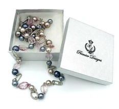 Premier Designs Silver Tone Beaded Pearl Necklace with Box 48&quot; - £18.64 GBP