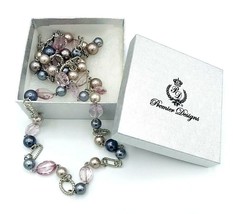 Premier Designs Silver Tone Beaded Pearl Necklace with Box 48&quot; - £18.66 GBP