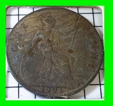 1921 Bronze Coin Great Britain One Penny King George - Vintage World Coin - $14.84