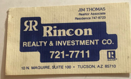 Vintage Rincon Realty &amp; Investment Business Card Ephemera Tucson Arizona... - $3.95