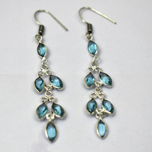 925 Sterling Silver Handmade Leaf Shape Blue Topaz Gems Earrings Gift BES-1237 - £16.01 GBP