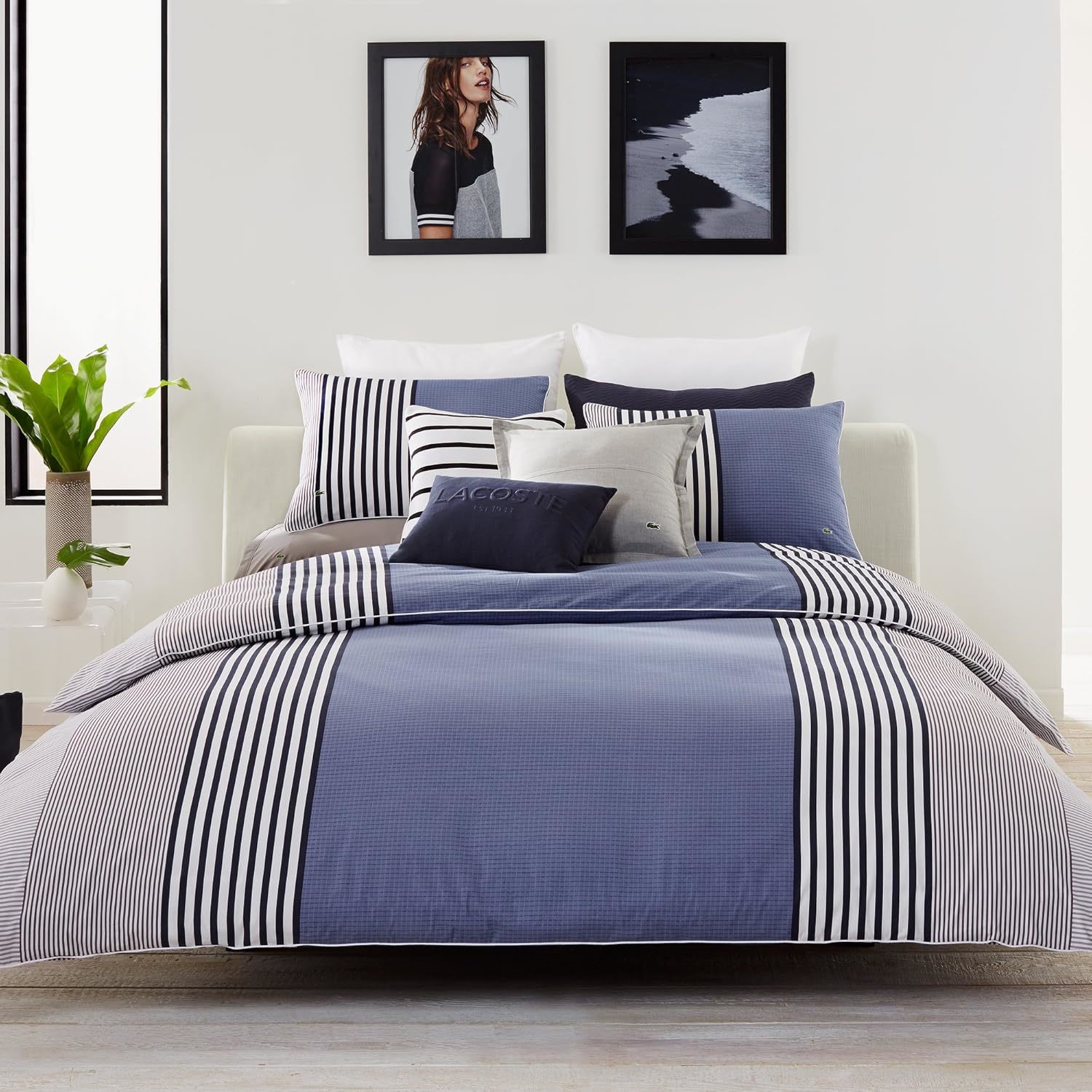 Lacoste Meribel Cotton Bedding Set, Twin/TwinXL Comforter, Blue/White