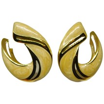 Napier Earrings Two Tone Pierced Retro Style Creamy Enamel &amp; Gold Tone - £6.68 GBP