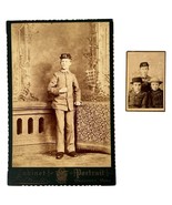 Antique Photograph Cabinet Card Photo Young Boy Military Uniform Hat PC ... - $48.44 CAD