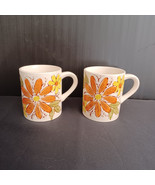 Two Vintage Orange Flower Power Coffee Cups / Mugs C-2166 - $141.46 MXN