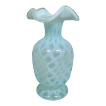 Fenton Optic Trellis Pinch Vase Hand Blue vtg diamond  - £60.60 GBP