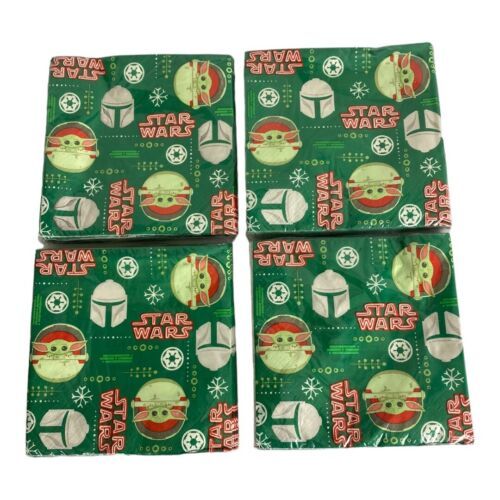 Disney Christmas Star Wars The Mandalorian 64 Napkins Green Snowflakes 4 pk NEW - £9.50 GBP