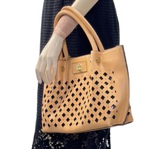 KATE LANDRY Bonnie Handbag Laser Cut Leather Lined w/Brown Lucite Double Handle - £16.82 GBP