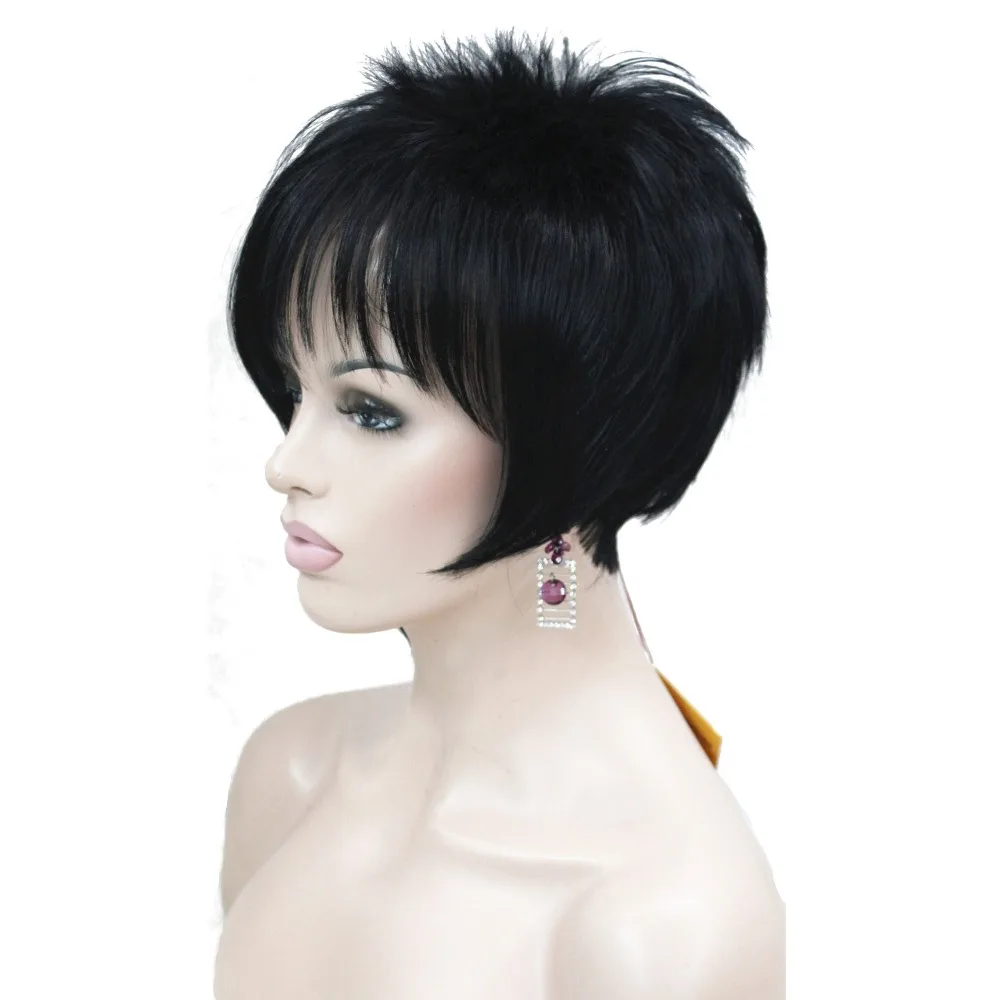 StrongBeauty Women&#39;s Wigs Asymmetric Inclined Bangs Short Straight Bob Natural - £23.19 GBP