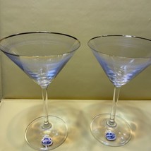 2xBohemia Crystalex Glass Martini Clear Gold Rim Check Republic Hand Made 5.5&quot; H - £43.39 GBP