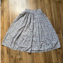 Vintage Floral Lined Midi Skirt White Purple Teal 90&#39;s Cottage Fairy Prairie - £14.74 GBP