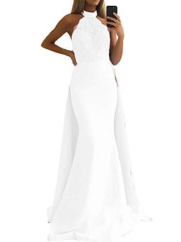 Plus Size Beaded Mermaid Long Evening Prom Dress with Detachable Train White 20W