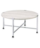 Acme Brecon Round Wooden Top Coffee Table in White Oak and Chrome - $197.01