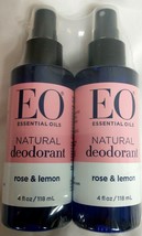 2 Pack EO Essential Oils Natural Deodorant Spray Rose &amp; Lemon 4 oz Each  - £19.63 GBP