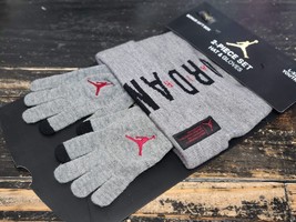 Jordan Jumpman Gift 2-Piece Set Grey/Black Beanie Hat &amp; Gloves Youth L-XL - $42.08