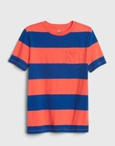 New Gap Kids Boy Orange Blue Striped Short Sleeve Crew Neck Cotton T-shi... - $14.99