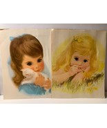 2 Vintage Frances Hook Prints Little Girls Kitten Flowers - £9.97 GBP