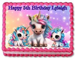 Baby Unicorns Theme Party Edible Image Cake Topper Birthday Cake Topper Frosting - £13.20 GBP